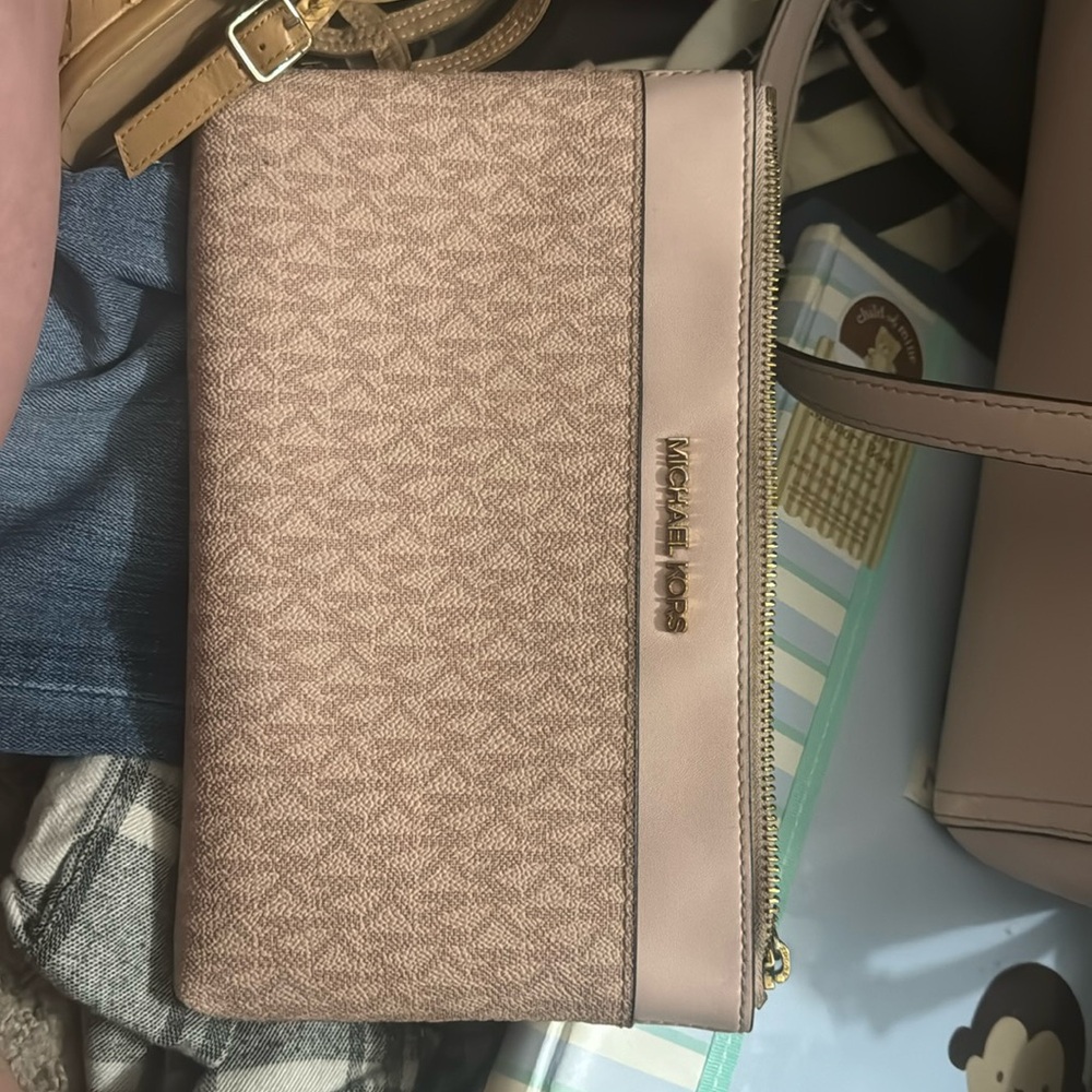 Pink leather MK clutch